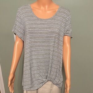 Nine Britton Gray and White Striped Short Sleeve Top